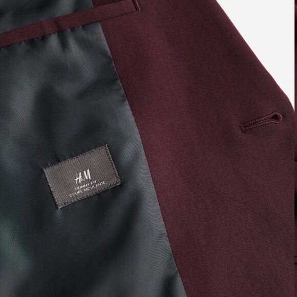 NWT H&M Skinny Fit Single-Breasted Jacket Burgundy 38R - Picture 3 of 10